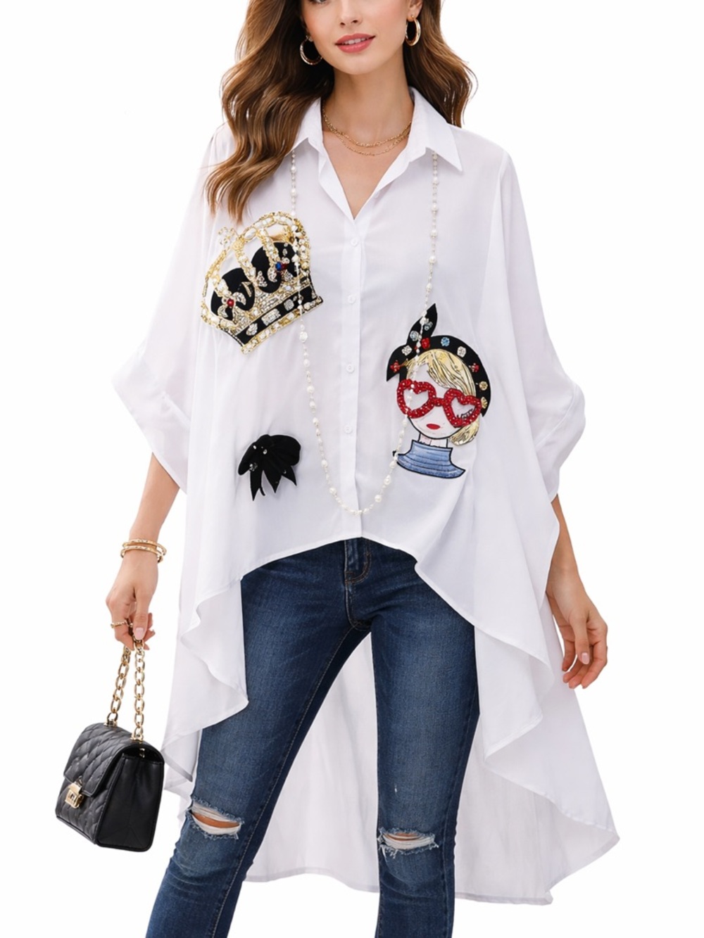 Fabulous Crystal Beaded Oversized Asymmetrical Top - Picture 3 of 14